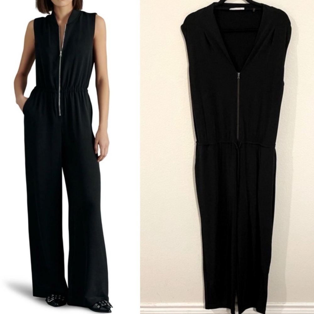 Tahari Women Jumpsuit XL Black Zip Front Sleeveless Contemporary Cocktail Preppy